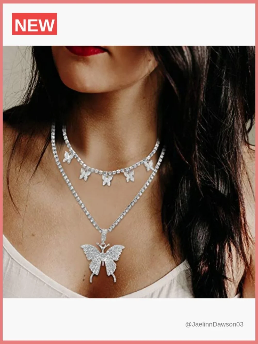 Big Butterfly Pendant Necklace Set with Earrings Bracelet CZ Rhinestone Choker